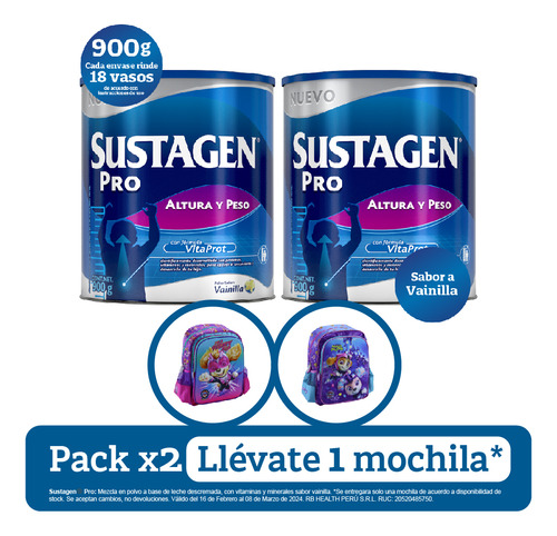 Pack Sustagen Pro 900 Kg - 2 Und + Mochila Paw Patrol