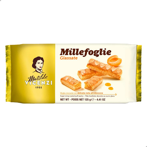 Biscoito Mil Folhas Cobertura Açucarada Damasco Vicenzi 125g