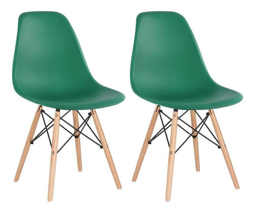 Kit 2 Cadeiras Charles Eames Wood Eiffel Dsw  Cor da estrutura da cadeira Verde-escuro