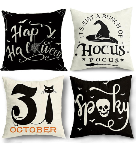 Fundas De Almohada Decorativas De Halloween, 4 Piezas, Funda