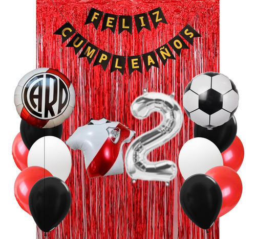 Combo Cumpleaños Globos Tematica Deco River Plate Futbol