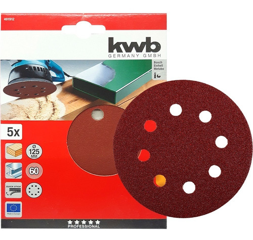 Imagen 1 de 7 de Lijas Redondas Kwb 60gr X 125mm X Paquete 5 Unidades