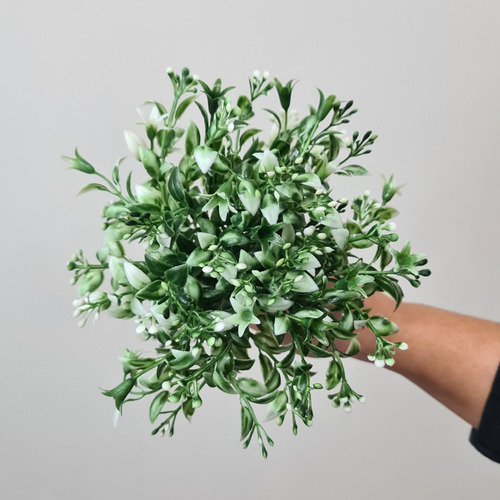 Kit 2 Buquês De Flores Do Campo Com Folhagem Verde Realista Cor Branco