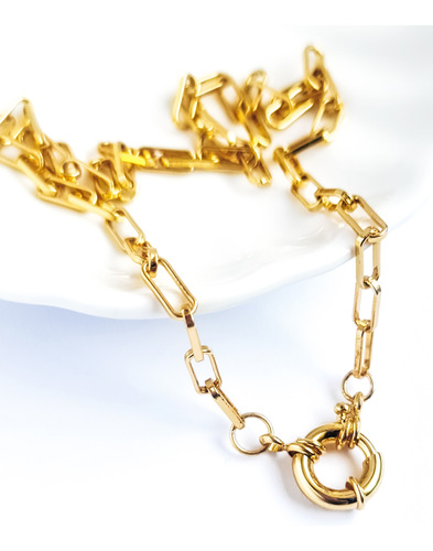 Collar Chocker Eslabones Cierre Timon Baño De Oro Mujer 