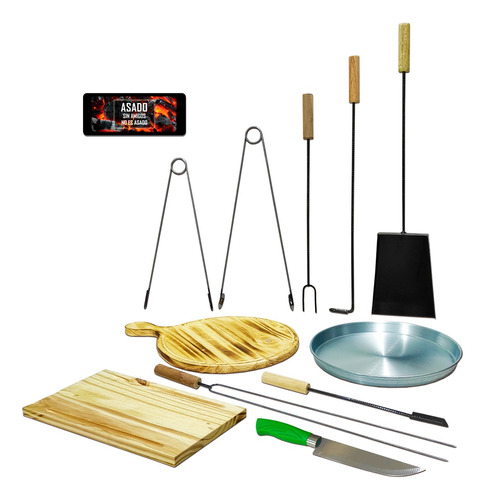 Kit Parrillero Pizzero Asador Tablas Y Herramientas