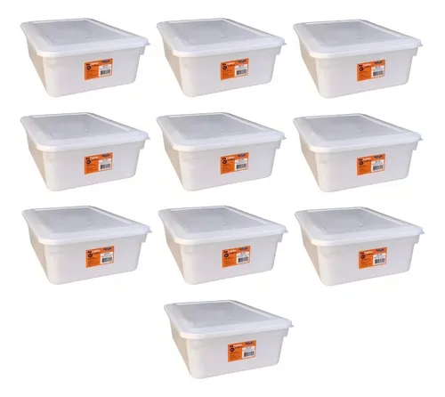 10 Caixas Organizadora Biopratika Com Tampa 10l Pleion 0316 Cor Branco
