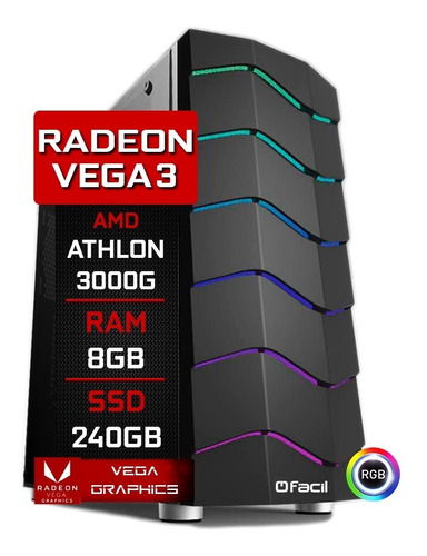 Imagem 1 de 4 de Pc Gamer Barato Amd Athlon 3000g Radeon 8gb Ssd 240gb Vega 3