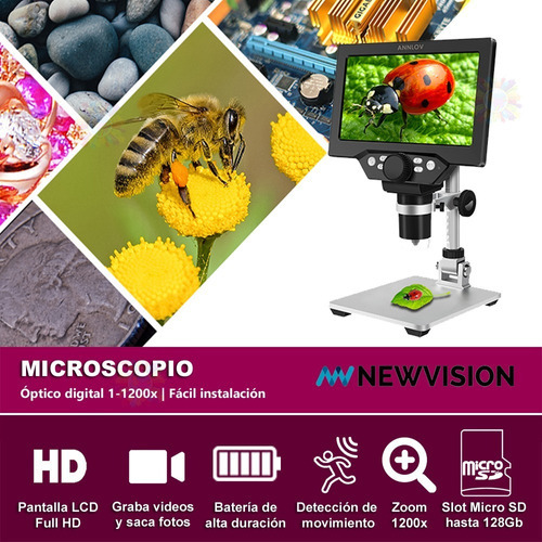 Imagen 2 de 5 de Microscopio Optico Digital 1200x Electronico Pantalla Led Hd