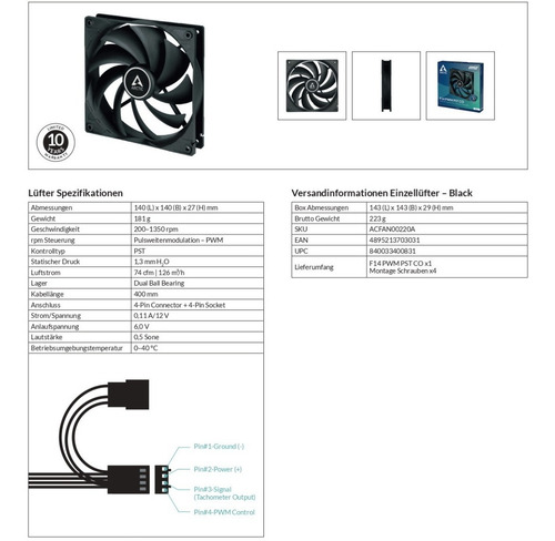 Imagen 4 de 5 de Cooler 140mm Arctic F14 Pwm Pst Co Pwm Doble Ruleman Pst !