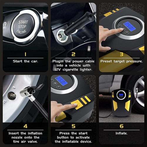 Glowlin Compresor Inflador De Llanta Para Auto Goxawee Lcd