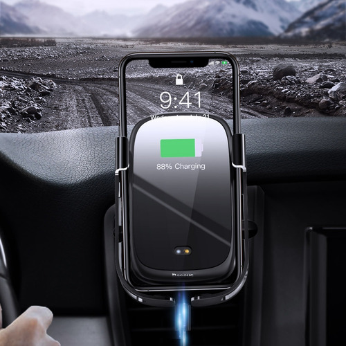 Cargador Inalámbrico Para Auto Sensor Electrico / Baseus Color Negro