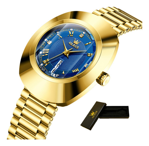 Reloj De Cuarzo De Lujo Olevs 7008 Calendar Diamond Color Del Fondo Azul
