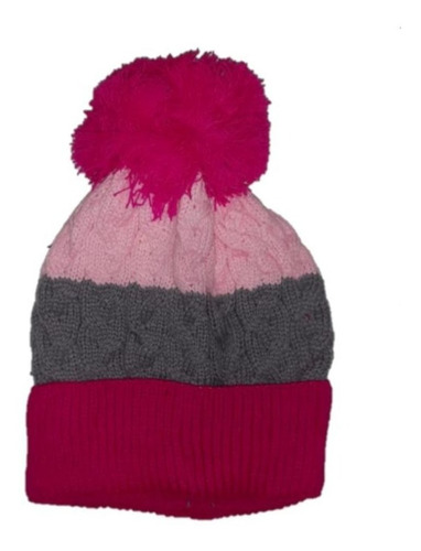 Gorro Tejido Rayas Invierno Fucsia/gris Niñas