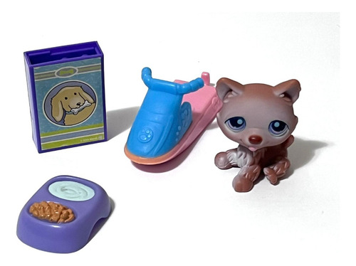 Littlest Pet Shop #37 Husky Perro Bronceado Ojos Púrpura Acc (Usado)
