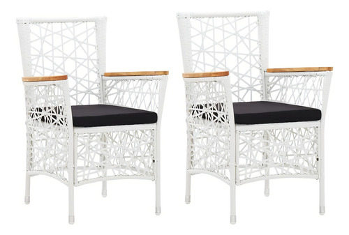 Sillas De Exterior 2 Piezas Con Cojines Poly Rattan Blanco