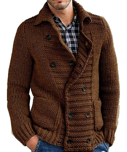 Hombres Manga Larga Solapa Cuello Suéter Casual Invierno W [