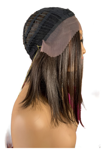 Peluca De Cabello Natural De Encaje Frontral Corta Castaño Claro/chocolate S