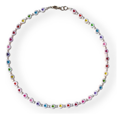 Collar Choker Corazón Relleno Colores Intercalado Perlas 4mm