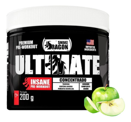 Suplemento Em Pó Snake Dragon  Dark, Pré-treino, Snake Dragon Ultimate Pré Treino Ultimate Sabor  Maçã Verde Em Pote De 200g