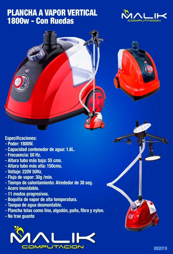 Plancha A Vapor Vertical De 1800w Con Ruedas - Ps Color Rojo