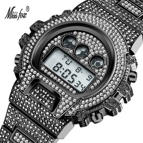 Correa de reloj Missfox Digital Diamond Luxury, impermeable, color negro