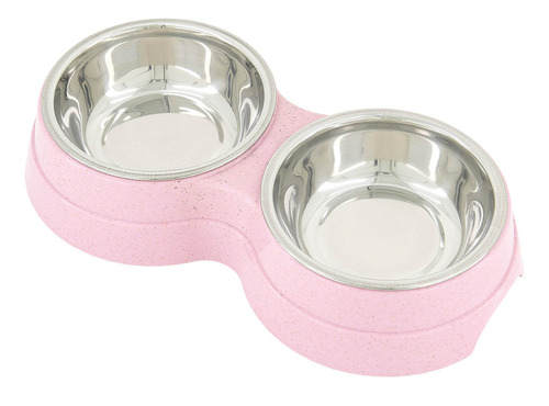 Plato comedero doble para perro con tazones de acero inoxidable MR Wuff color rosa
