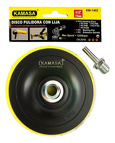 Disco Pulidor Con Velcro Para Esmeril Angular 115mm + 5 Lija