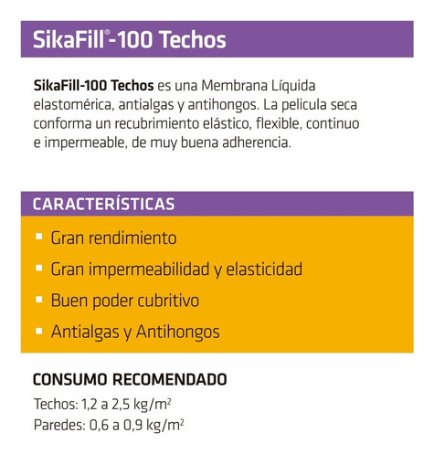 Membrana Líquida Sikafill - 100 Techos 20+20 Kg Colores 