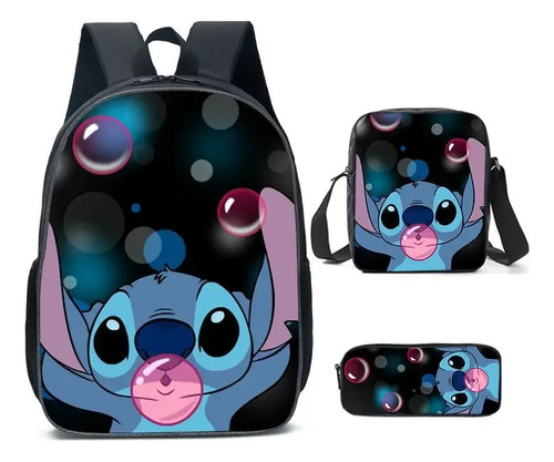 Set De 1 Mochila Escolar Con Dibujos Animados De Stitch