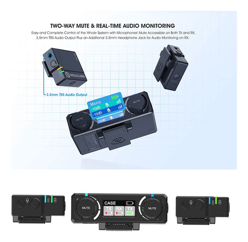 Sistema Microfone Lapela Hollyland Lark150 Duplo 2.4g Preto
