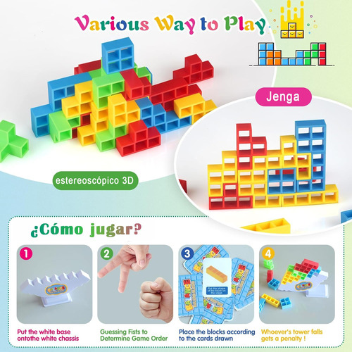 64 Piezas Tetris Tower Balance Game,bloques De Construcción