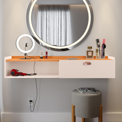 Penteadeira Suspensa Home Classic Com Porta E Puxador Concha Cor Off white/Cinamomo