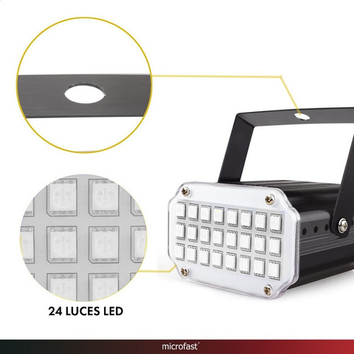 Imagen 7 de 9 de Mini Flash Luz 24 Led Luces Rgb Ritmico Color Fiesta