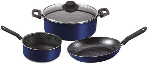 Batería De Cocina Ekco 4 Piezas, Antidherente Aluminio Azul