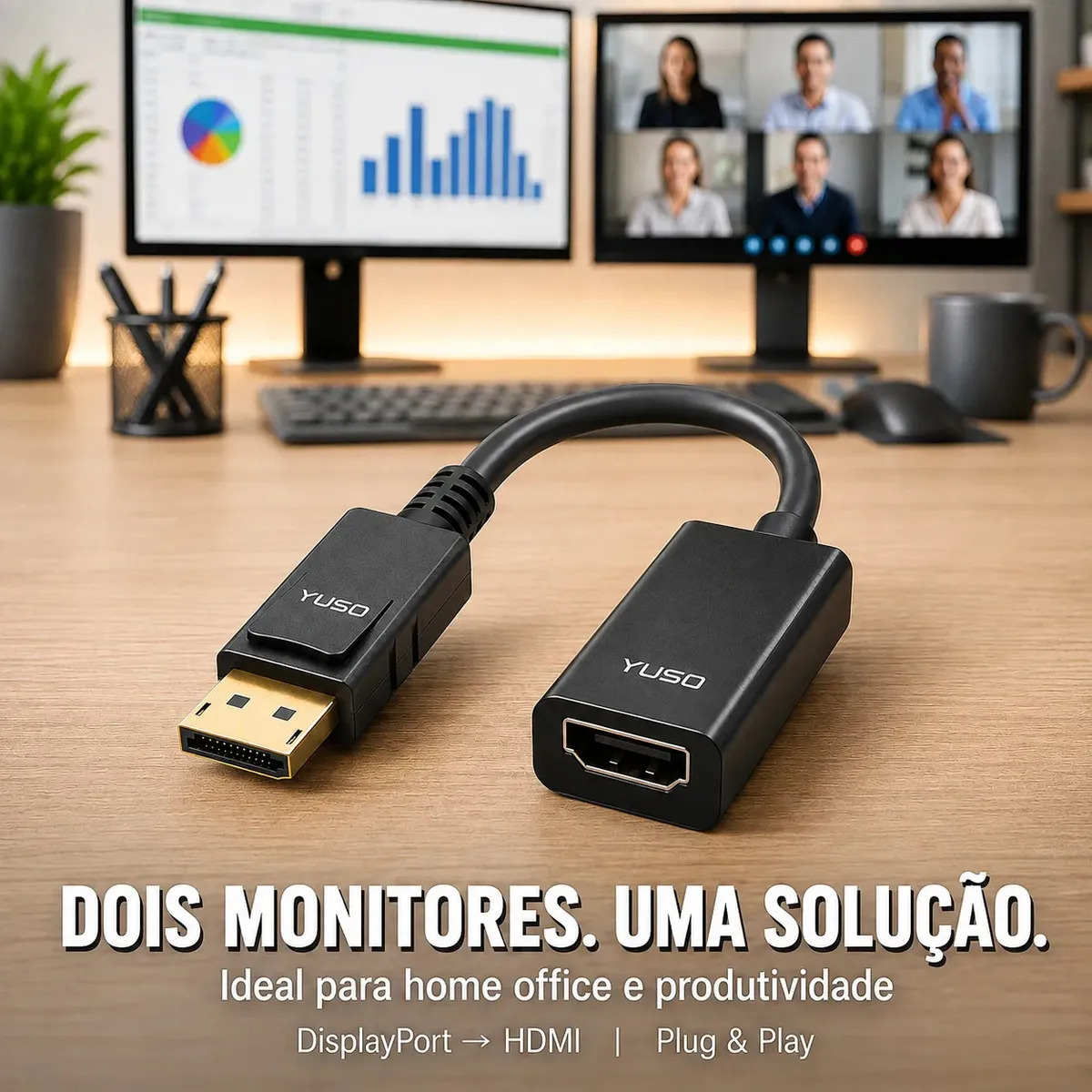 Adaptador Displayport Para Hdmi Femea 4k Full Hd Conector Para Notebook Projetor Tv Resistente Emitimos Nf - Yuso