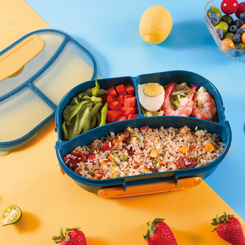 1800ml Bento Lunch Box Reutilizable 3 Ranuras Azul
