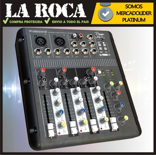 Consola Mixer Parquer Mip4a 4 Canales Usb Efectos Phantom