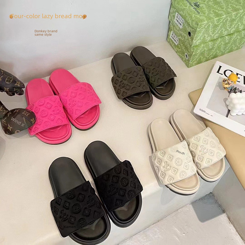 2024 Pantufas Femininas De Salto Grosso Com Plataforma, Fita