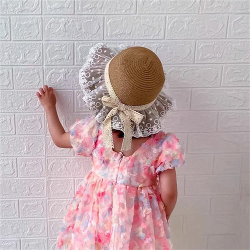 Sombrero Paja Con Encaje De Ala Ancha De Verano Para Niñas