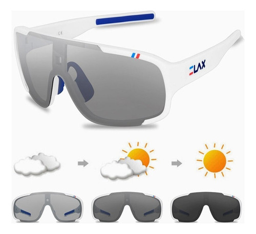 Óculos Sol Elax Ciclismo Fotocromático + 2 Lentes Polarizado Cor Branco