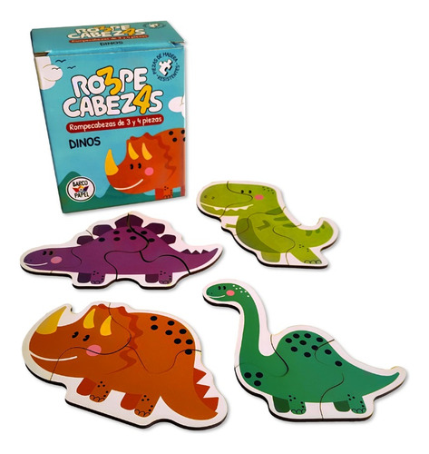 Rompecabezas 3 Y 4 Piezas X4 Dinos Barco De Papel