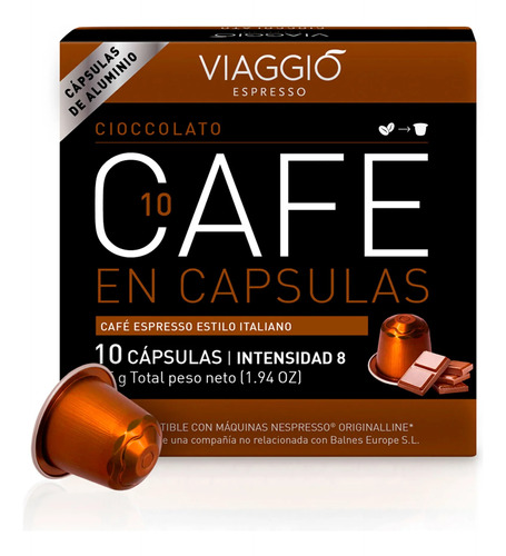 Cápsulas De Cafe Viaggio Cioccolato Espresso X 10 Uni