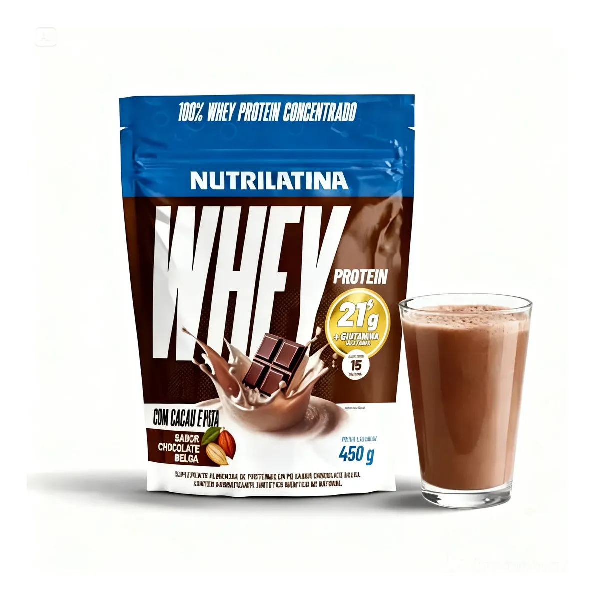 100% Whey Protein Concentrado - 450g - Nutrilatina Chocolate Belga