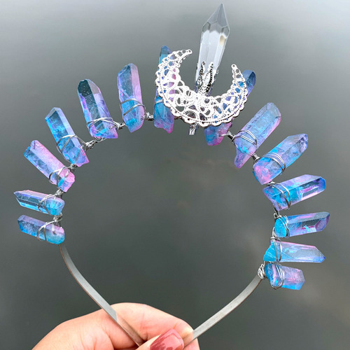 Diadema Con Corona De Luna De Cristal Y Accesorios De Joyerí