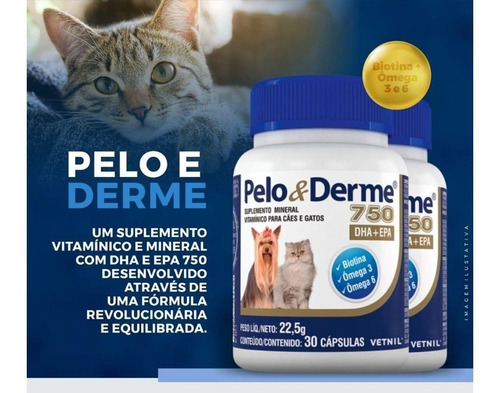 Pelo E Derme 750 Mg Vetnil Dha+epa Cães Gatos - 30 Cápsulas