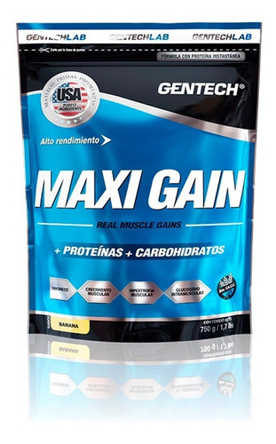 Maxi Gain 1250gr Proteína, Carbohidratos, Aminos  - Gentech Sabor Frutilla