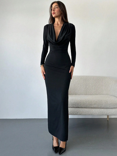 Shein Vestido Manga Larga Mujer Importado Elegante Fiesta