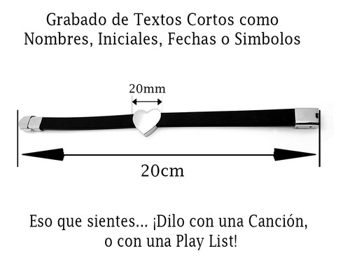 Imagen 4 de 10 de Pulsera Acero Corazón Grabado Láser Personalizado 1108