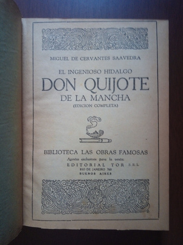 El Ingenioso Hidalgo Don Quijote De La Mancha Cervantes Tor