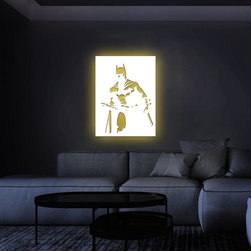 Cuadro Led Madera- Luz Cálida - Batman #2 - 65 X 50 Cm